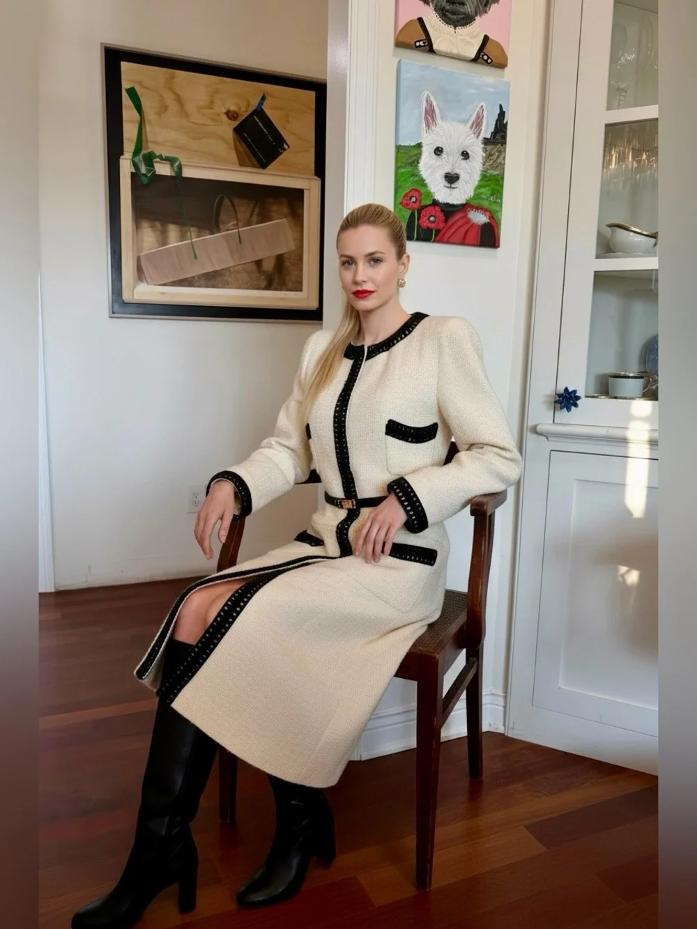 CHANEL Ivory and Black Trim Classic Jacket